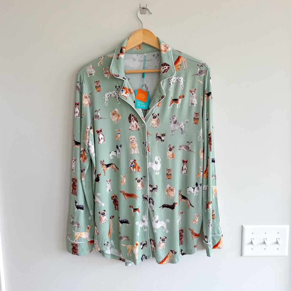 Posh Peanut Luxe Posh Puppies Long Sleeve Pajama Top Green L NWT